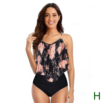 8 Colors Women Ruffled Tankini Set Padded Top With Adjustable Shoulder Straps Elastic Slim Knitted High Waisted Beachwear 2025