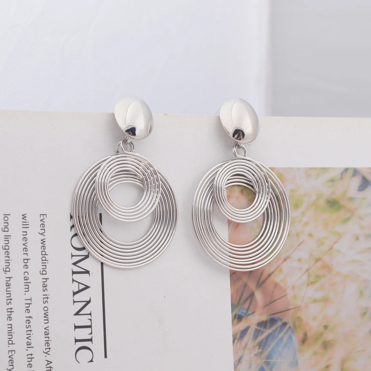 Two-layers Circles Women's Hanging Earrings Gold Color Silver Color Metal Spiral Pendants Dangle Earrings for Female European