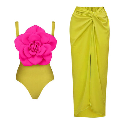 2025 3D Flower Bikini Set With Cover Up Luxury Swimsuit Women Sexy Floral Swimwear High Waist Monokini Desire Bodysuit Swim Suit