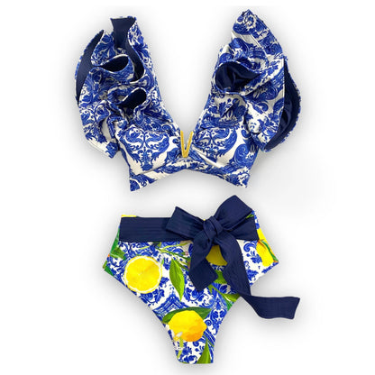 Two-Pieces Women Floral 2025 Push-Up Padded Bra Ruffles Bandage Bikini Set Swimsuit Swimwear Bathing Suit Beachwear Biquini