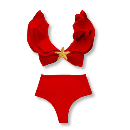 Two-Pieces Women Floral 2025 Push-Up Padded Bra Ruffles Bandage Bikini Set Swimsuit Swimwear Bathing Suit Beachwear Biquini