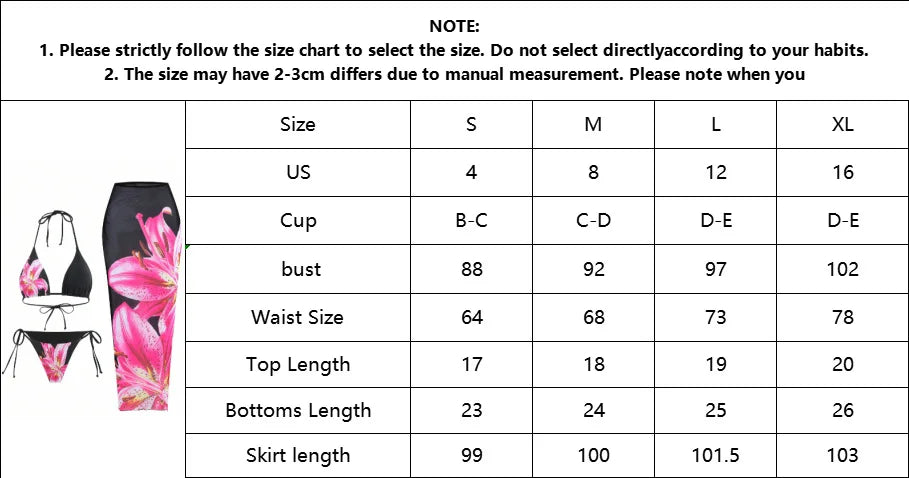 2025 New Flower Print Bikini Set Women's High Waist Long Skirt 3 Piece Swimsuit Sexy Mini Triangle Backless Thong Bathing Suit