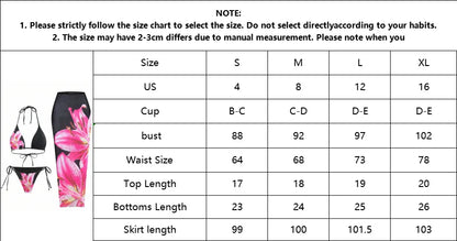2025 New Flower Print Bikini Set Women's High Waist Long Skirt 3 Piece Swimsuit Sexy Mini Triangle Backless Thong Bathing Suit