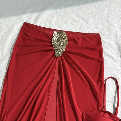 Vintage White Swimsuit Women Metal Oyster Buckle Push Up Mesh Long Skirt 3 Piece Bikini Set 2025 Holiday Bathing Suit Swimwear