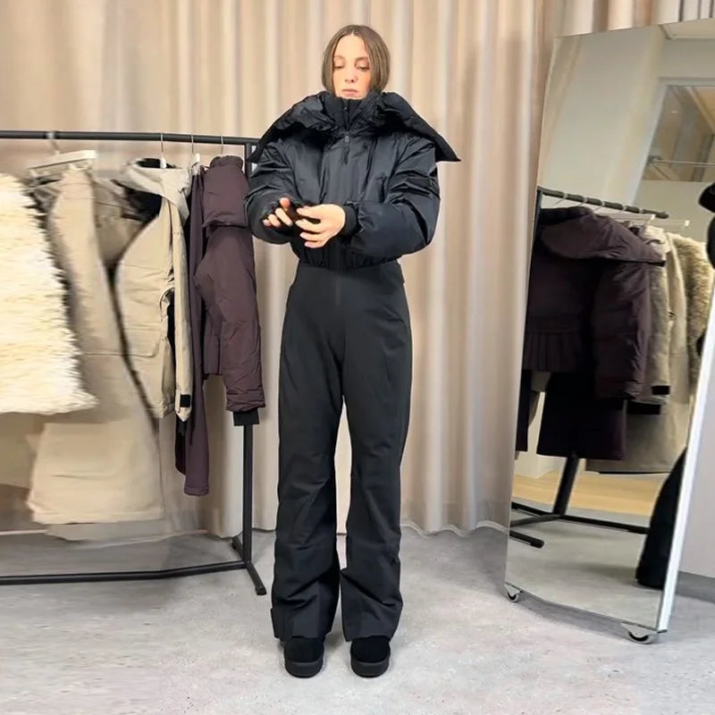 Cotton Ski Women's Winter Jumpsuit Sets Zipper Loose Jacket Straight Pants Suits Skiwear Snow Commute Street Outdoors Romper