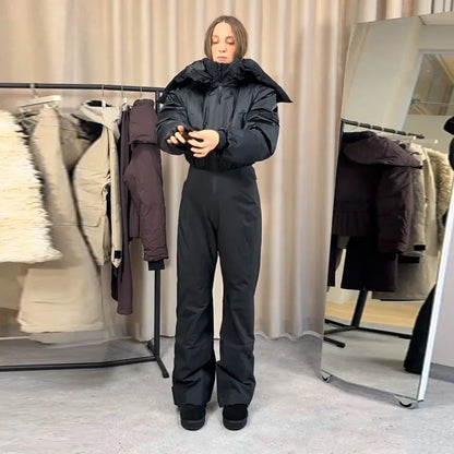 Cotton Ski Women's Winter Jumpsuit Sets Zipper Loose Jacket Straight Pants Suits Skiwear Snow Commute Street Outdoors Romper