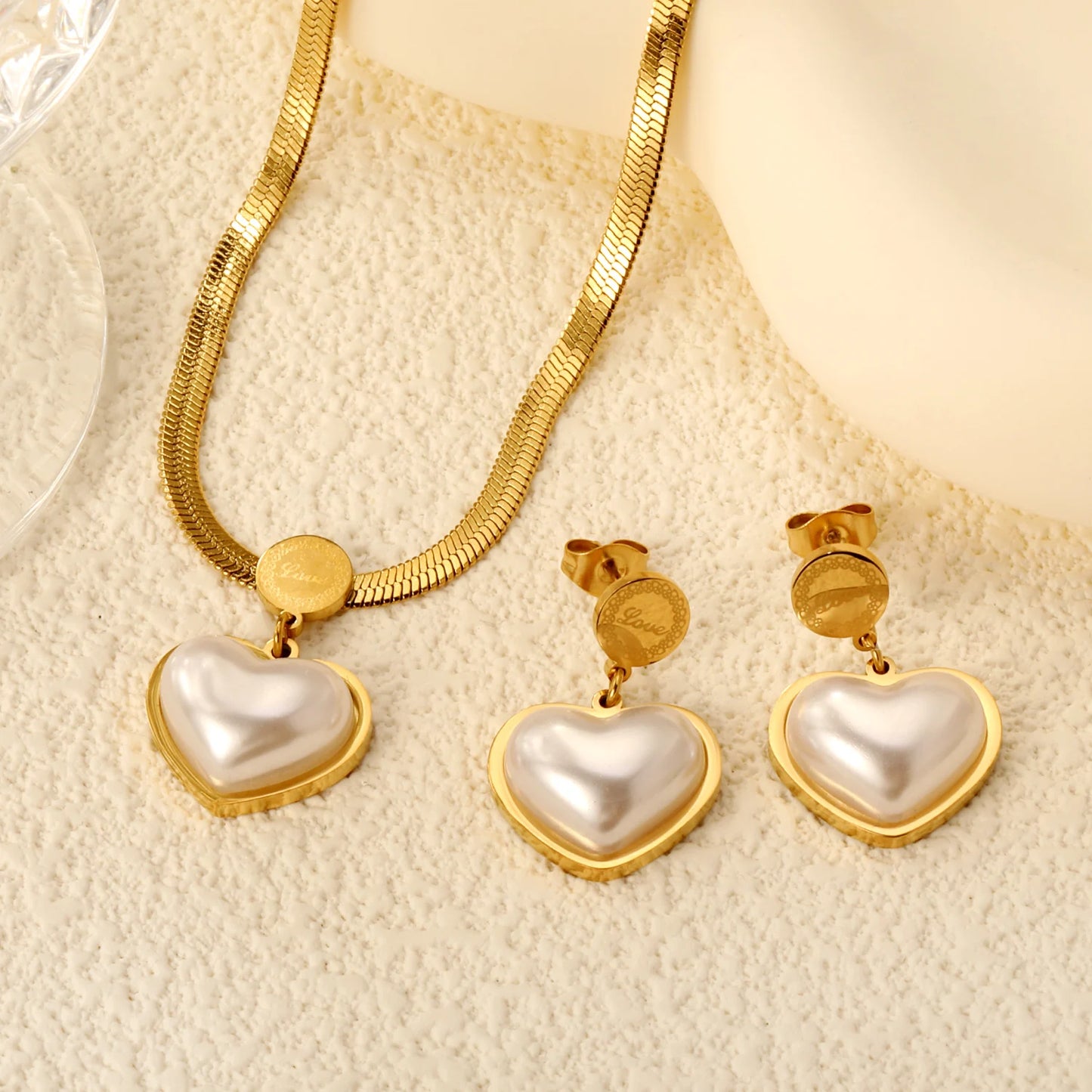 LUXUKISSKIDS Fashion Cubic Love Heart Minimalist Jewelry Set Necklace Earrings Bracelets Stainless Steel Women/Girls Accesories