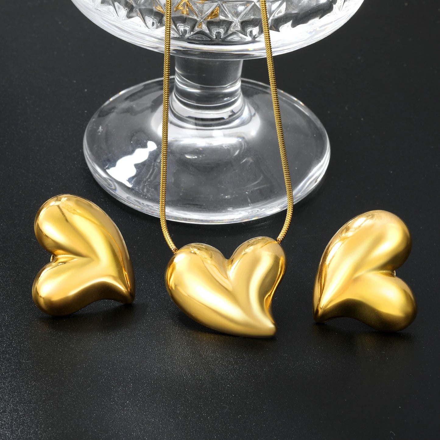 LUXUKISSKIDS Fashion Cubic Love Heart Minimalist Jewelry Set Necklace Earrings Bracelets Stainless Steel Women/Girls Accesories