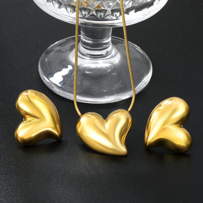 LUXUKISSKIDS Fashion Cubic Love Heart Minimalist Jewelry Set Necklace Earrings Bracelets Stainless Steel Women/Girls Accesories