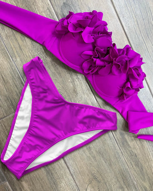 2025 Summer New Sexy Petal Push Up Backless Bikini Set Women Fashion Flower Ruffles Bikini Lady Solid Beachwear Bathing Suit