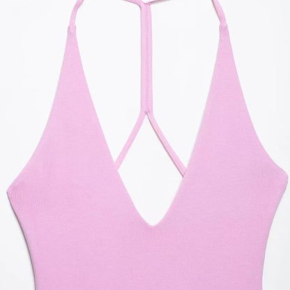 Women's Dresses 2025 Halter Pink Mini Dresses Chic v Neck Layer Ruffles Hem Dress A Line Vestido Summer Ladies Street Party Wear