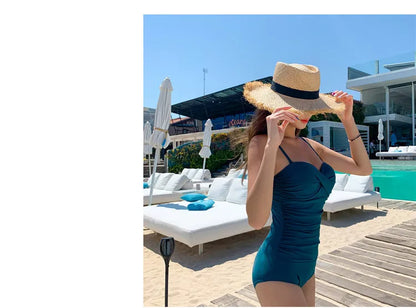 2024 Women One Piece Swimsuit Korean Red Beach Wear Tummy Control Bathing Suit Female Backless Monokini Padded Swimming Pool