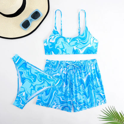 Sexy Bikini 2025 Women 3 Pieces Swimwear Female High Waist Swimsuit Orange Bathers Swimming Bathing Swim Suit Summer Beachwear