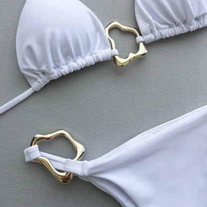 New Sexy Bikini Solid Color Lace-up Split Two-piece Swimsuit for Women