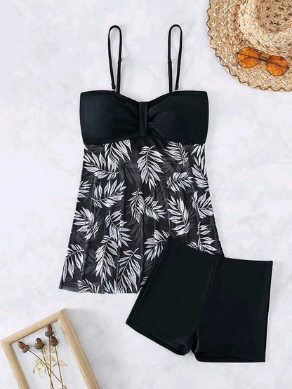 2025 Short Dress Tankini With Shorts Swimsuit Women Swimwear Female Padded Printed Bathing Swim Suit Swimming Beachwear Summer