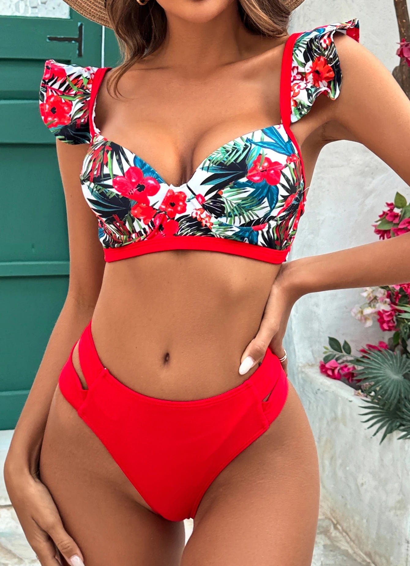 2025 Print Bikini Women Swimwear Push Up Swimsuit High Waist Biquini Halter Backless Bathing Suit Ruffle Beach Wear Summer