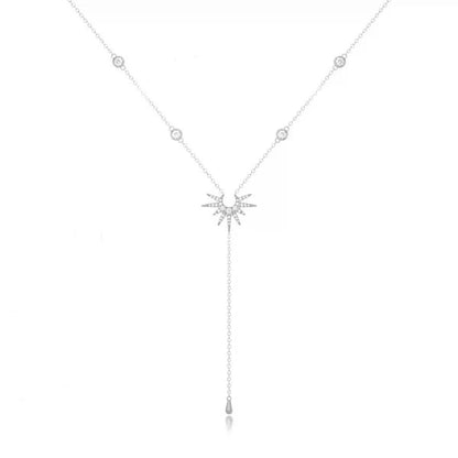 Fashion Gold Color Y-Shaped Pendant Necklaces For Women Girls Luxury Cubic Zirconia Long Tassel Dangle Choker Jewelry Gift