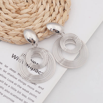 Two-layers Circles Women's Hanging Earrings Gold Color Silver Color Metal Spiral Pendants Dangle Earrings for Female European