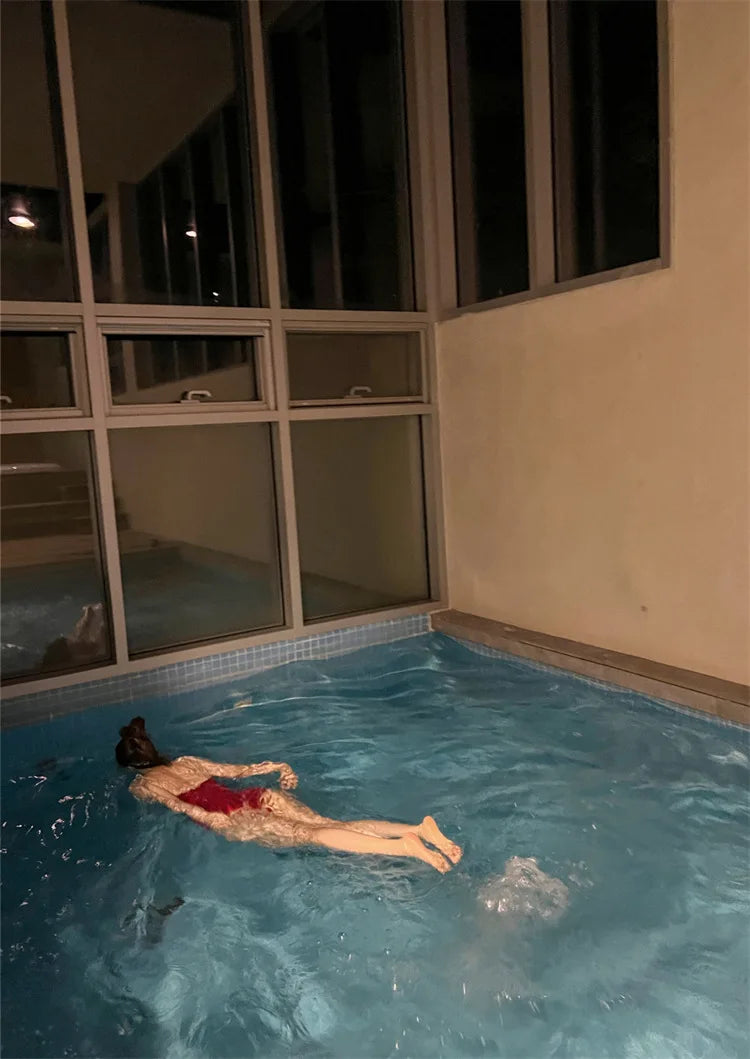 Korean Sexy Red One Piece Swimsuit Women Summer Bathing Suit Bikini Set Swimwear Female Beach Wear Tie Shoulder Swimming Suit