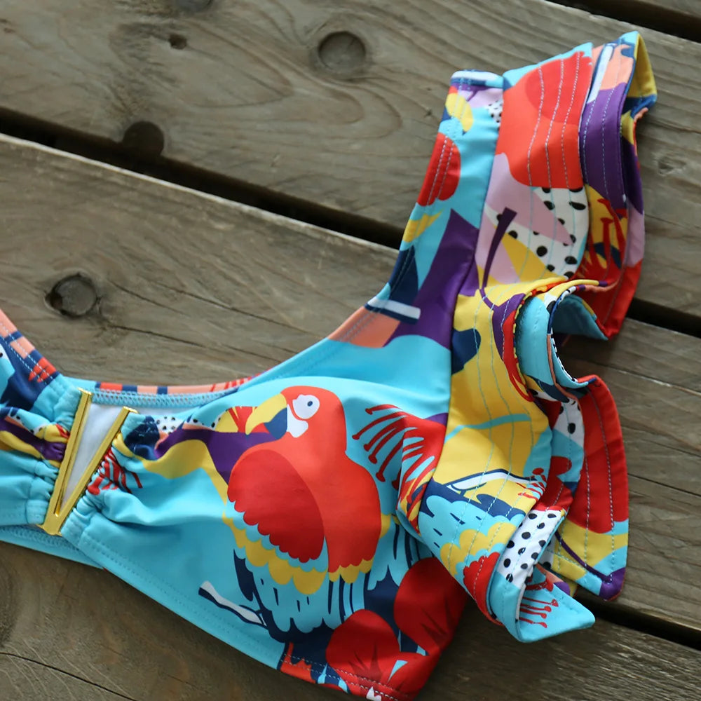 2025 Print Bikini Women Swimwear Push Up Swimsuit High Waist Biquini Halter Backless Bathing Suit Ruffle Beach Wear Summer