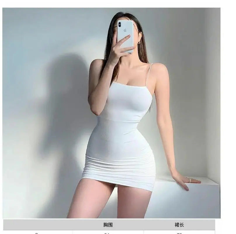 Elegant Solid Sling Sleeveless Type A Sheath Mini Short Dresses Summer New Sexy Slim Slimming Arm Covering Dresses