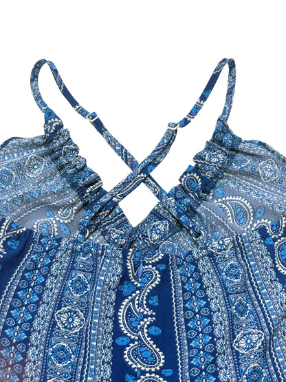 Women's Summer Ethnic Pattern Backless Split Thigh Dress Ladies Summer Clothes Boho Fashion Frill Trim Long Dress for Beach