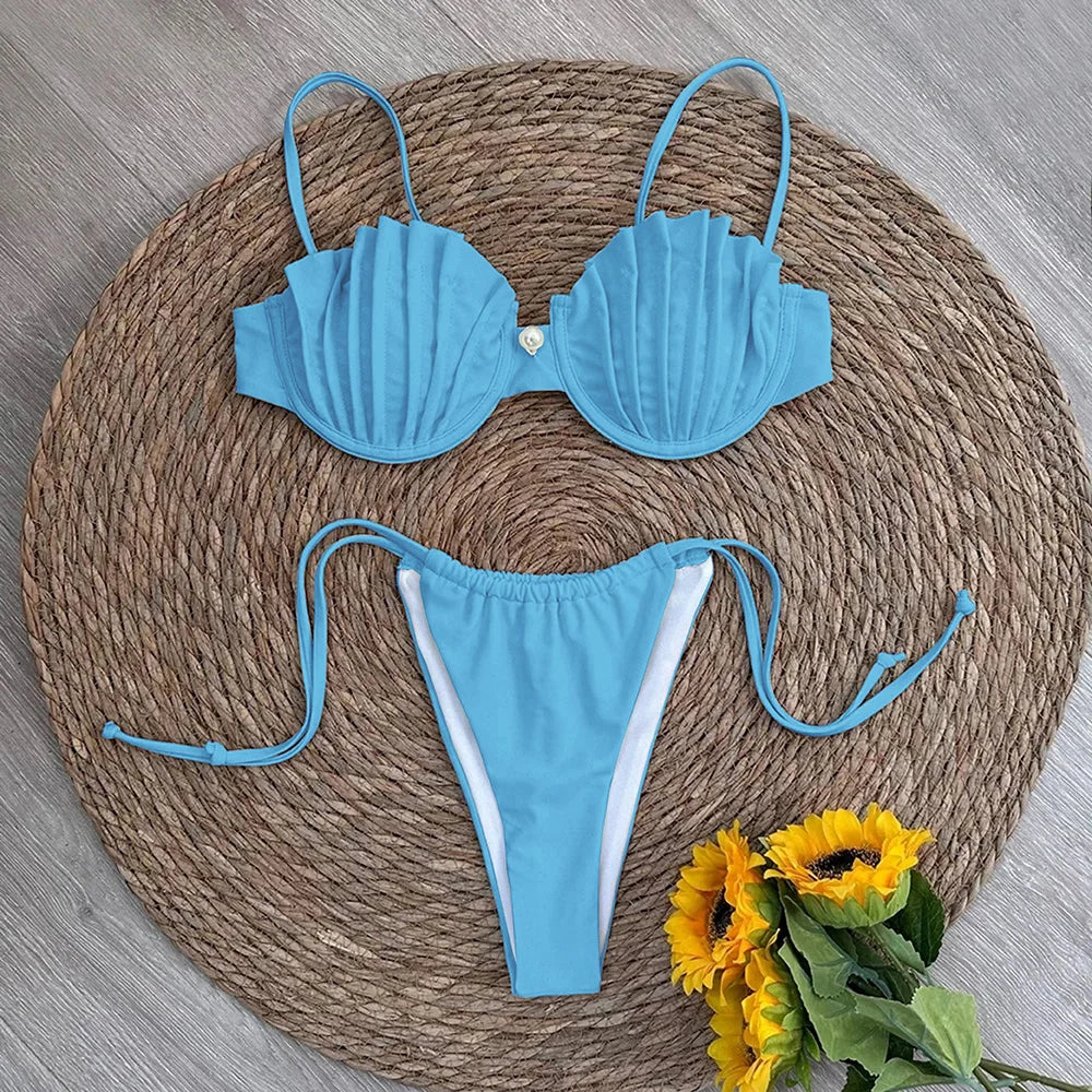 Sexy Shell Micro Bikini 2025 Women Swimsuit Female Swimwear Thong Bikinis Set Brazilian Beach Wear Bathing Suit Biquini