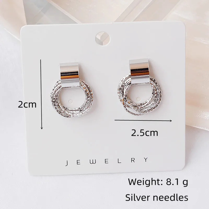 Vintage Metal Round Drop Earrings for Women Trendy Party Geometry Statement Jewelry Multilayer Small Circle Dangle Earrings