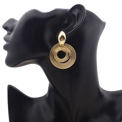 Two-layers Circles Women's Hanging Earrings Gold Color Silver Color Metal Spiral Pendants Dangle Earrings for Female European