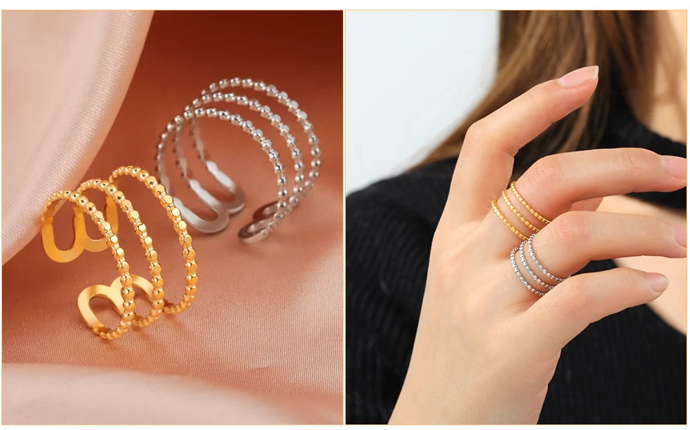 Skyrim Stainless Steel Women Rings Geometric Heart Aesthetic Adjustable Open Finger Ring Fashion Party Jewelry Gifts Wholesale