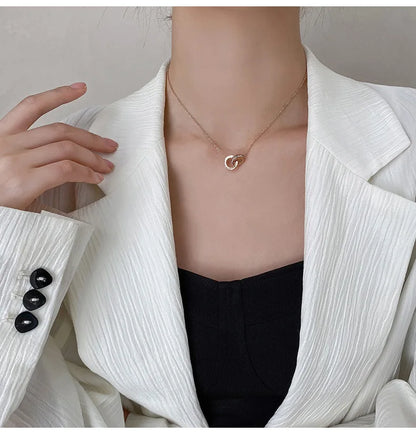 L91 new titanium steel rose gold square diamond Roman numeral double-buckle short necklace