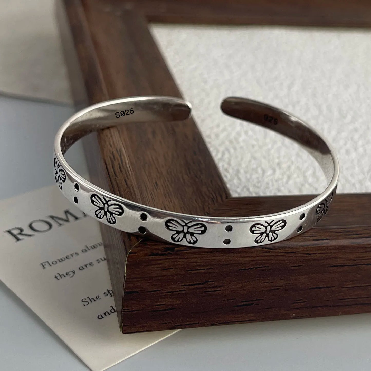 100% Solid 925 Sterling Silver Metal Bracelet for Women Vintage Handmade Simple Retro Flower Chain Bracelet Birthday Gift Party