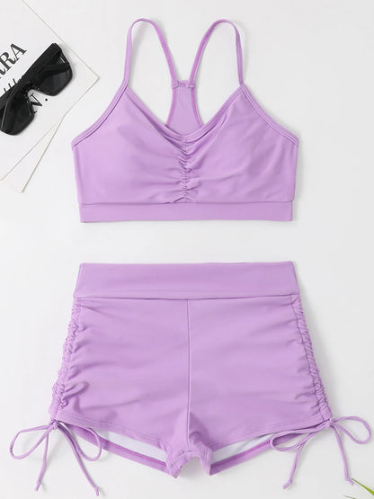 Drawstring Front Shorts Bikinis 2025 High Waist Swimsuit Women Swimwear Female Bathers Bathing Swimming Swim Suit Beachwear
