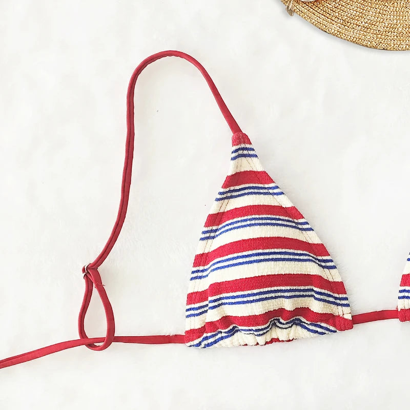 Women's Sexy Push-Up Two-Piece Swimsuit 2025 Bathing Suit Micro Beachwear Stripe Bikini Set Swimwear Trendy купальник женский