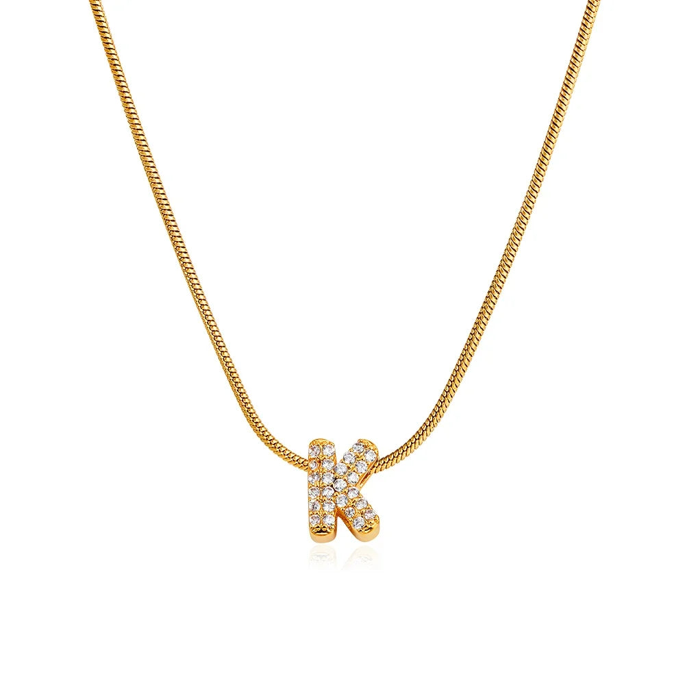 Fashion Tiny CZ Zircon Initial Alphabet Pendant Neckalce Gold Plated Stainless Steel A-Z Letter Necklaces Birthday Gifts Jewelry