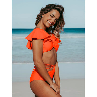 Two-Pieces Women Floral 2025 Push-Up Padded Bra Ruffles Bandage Bikini Set Swimsuit Swimwear Bathing Suit Beachwear Biquini