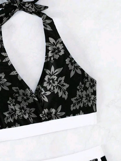 2025 Halter Sporty Bikinis Printed Swimsuit Women High Waist Shorts Swimwear Female Bathers Bathing Swimming Swim Suit Beachwear