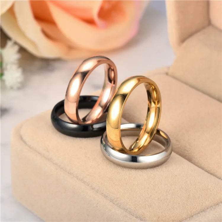 Simple 4mm 6mm Titanium Ring Women Men Prevent Allergy High Polished Wedding Rings Stainless Steel Couple Finger Jewelry Gifts