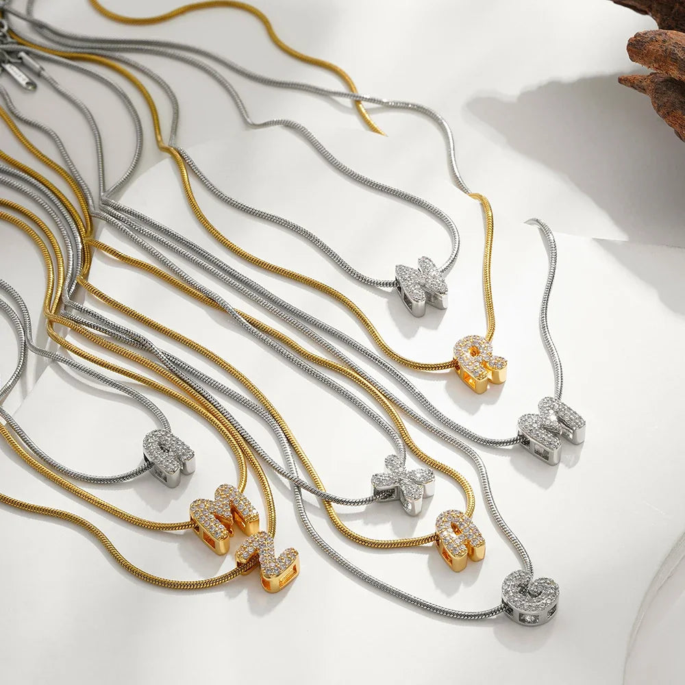 Fashion Tiny CZ Zircon Initial Alphabet Pendant Neckalce Gold Plated Stainless Steel A-Z Letter Necklaces Birthday Gifts Jewelry