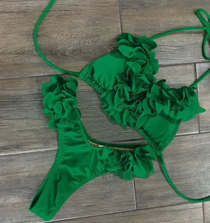 2025 Summer New Sexy Petal Push Up Backless Bikini Set Women Fashion Flower Ruffles Bikini Lady Solid Beachwear Bathing Suit