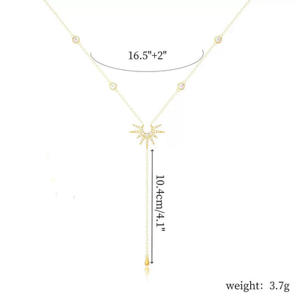Fashion Gold Color Y-Shaped Pendant Necklaces For Women Girls Luxury Cubic Zirconia Long Tassel Dangle Choker Jewelry Gift