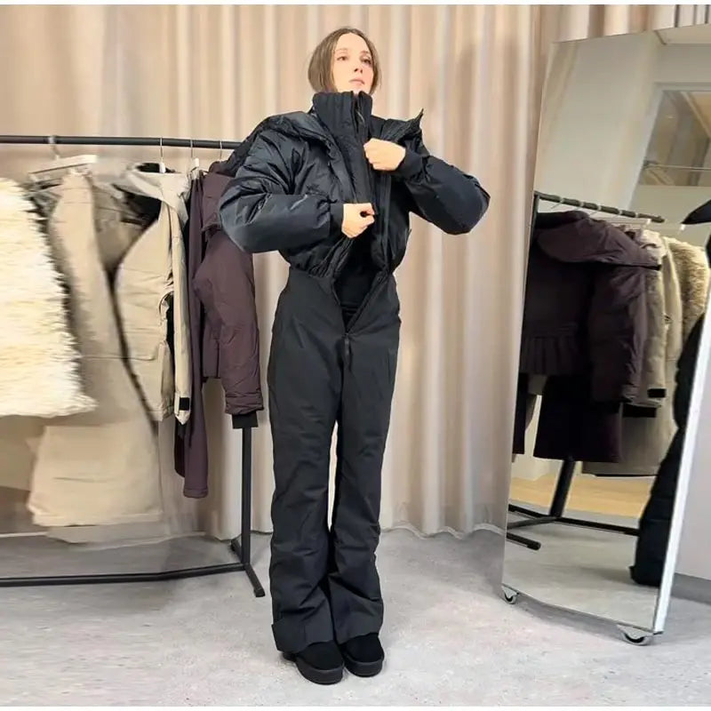 Cotton Ski Women's Winter Jumpsuit Sets Zipper Loose Jacket Straight Pants Suits Skiwear Snow Commute Street Outdoors Romper