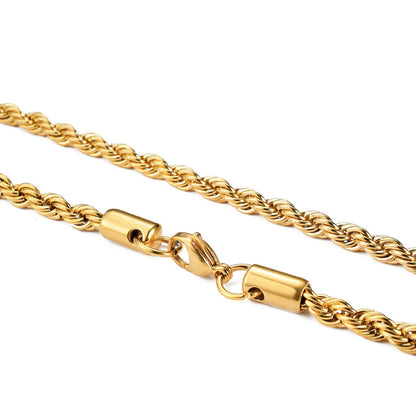 2-6MM Gold Color Twisted Rope Chain Necklace Stainless Steel Never Fade Waterproof Choker For Men Women Fashion Jewelry