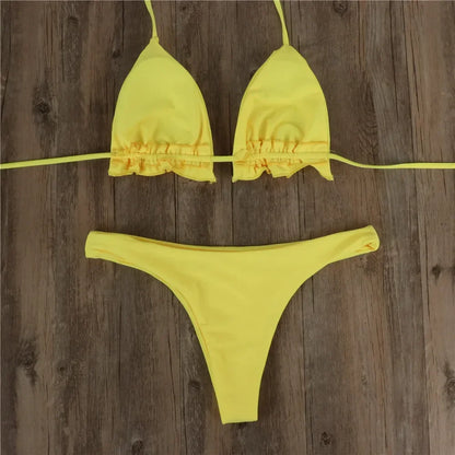 Summer Brazilian Bikini Set for Women Sexy 2 Pieces Set Push-up Swimwear Bandage Top Thong Bathing Suit Swimsuit Beachwear