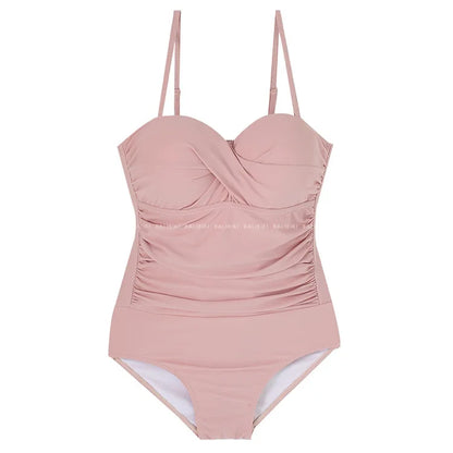 2024 Women One Piece Swimsuit Korean Red Beach Wear Tummy Control Bathing Suit Female Backless Monokini Padded Swimming Pool