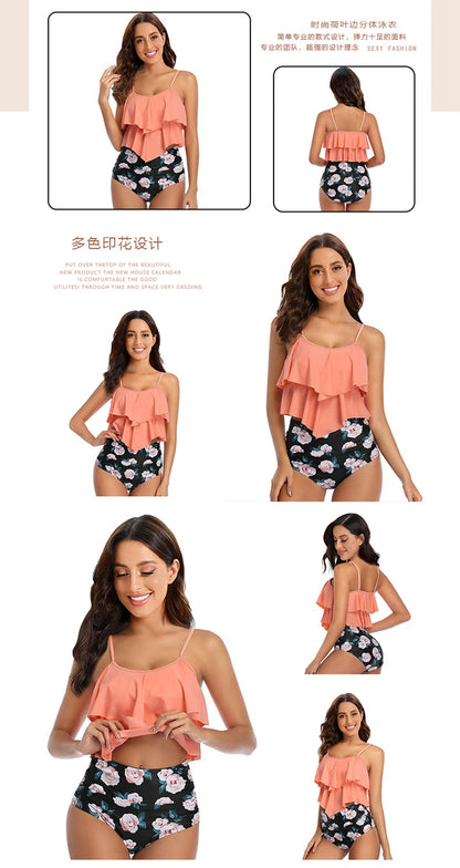 8 Colors Women Ruffled Tankini Set Padded Top With Adjustable Shoulder Straps Elastic Slim Knitted High Waisted Beachwear 2025