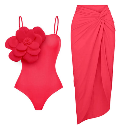 2025 3D Flower Bikini Set With Cover Up Luxury Swimsuit Women Sexy Floral Swimwear High Waist Monokini Desire Bodysuit Swim Suit