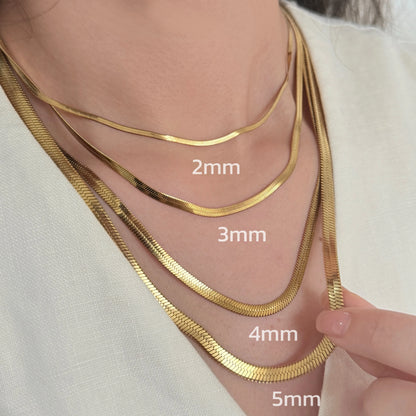Minimalist Unisex Snake Chain Necklace Choker Stainless Steel Herringbone Gold Color Fashion Jewelry Gift For Her Women and Men