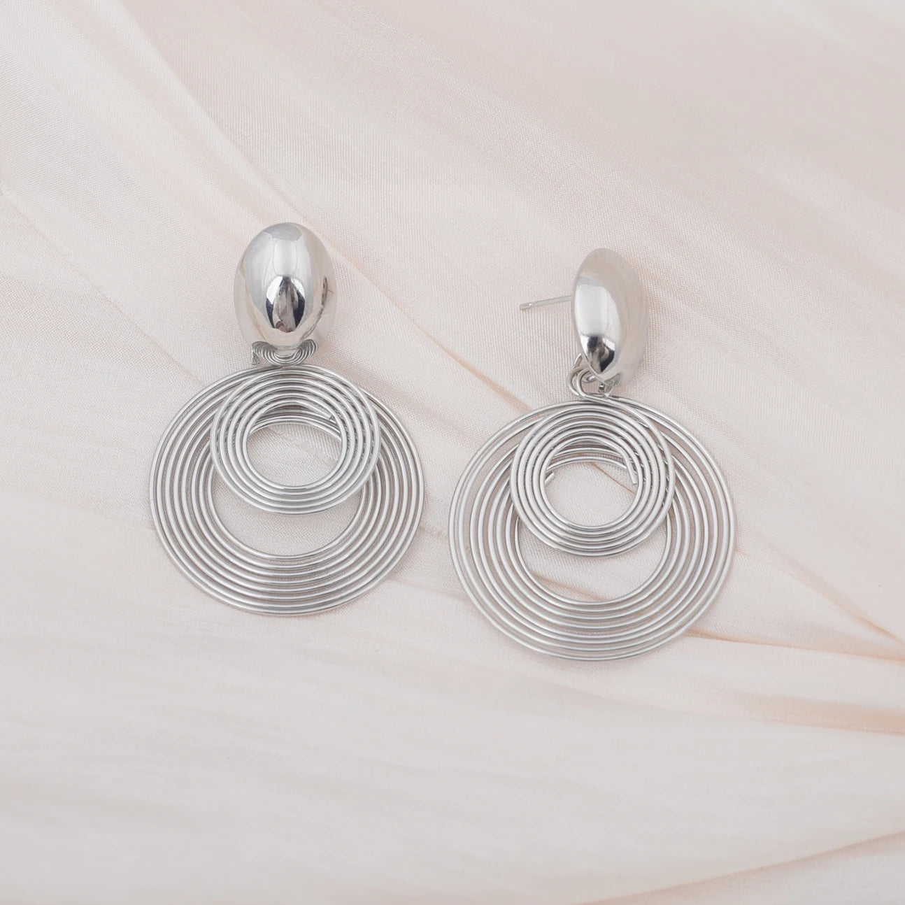 Two-layers Circles Women's Hanging Earrings Gold Color Silver Color Metal Spiral Pendants Dangle Earrings for Female European
