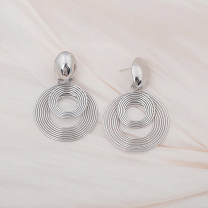 Two-layers Circles Women's Hanging Earrings Gold Color Silver Color Metal Spiral Pendants Dangle Earrings for Female European
